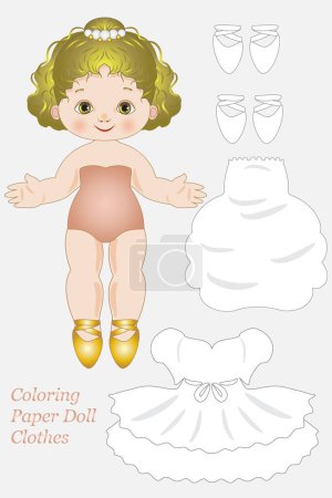 Paper doll with clothes to paint easy for children to cut out and play