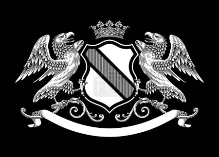 Ilustración de Escudo de Águila Heráldica con Escudo y Corona - Imagen libre de derechos