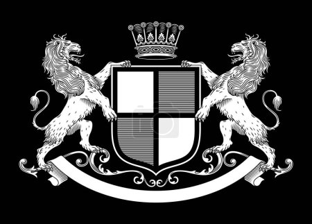 Wappen des Heraldischen Löwen mit Schild und Krone