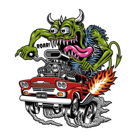 Téléchargez les photos : Monster Driving Hot Rod cartoon vectoriel graphique - en image libre de droit