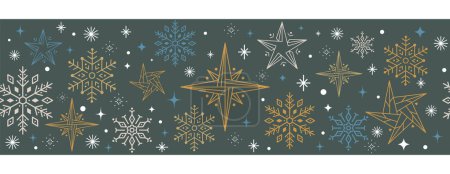 Illustration for Christmas seamless pattern wiht Snowflakes and stars. Holiday xmas geometric background. - Royalty Free Image