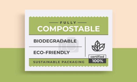 Ilustración de Plantilla vintage de etiqueta compostable. Diseño de embalaje con material ecológico. Pegatina de reciclaje. - Imagen libre de derechos