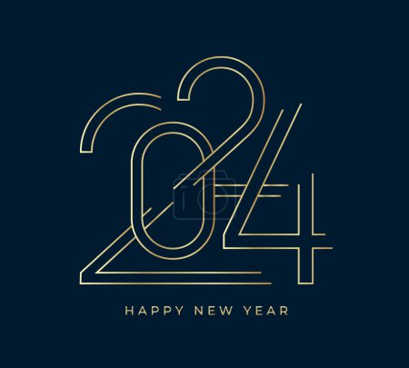 Photo for New Year 2024 gold typography greeting card design on dark background. Christmas invitation poster with line golden numbers. - Royalty Free Image