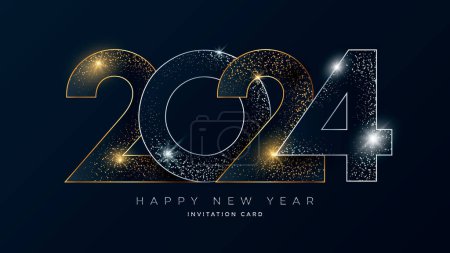 Photo for New Year 2024 gold and silver line numbers typography greeting card. Christmas invitation poster with golden glitter numeral. - Royalty Free Image