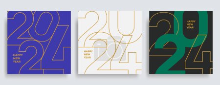 Photo for New Year 2024 composition of linear golden color numbers. Christmas card with holiday typography. Vector - Royalty Free Image