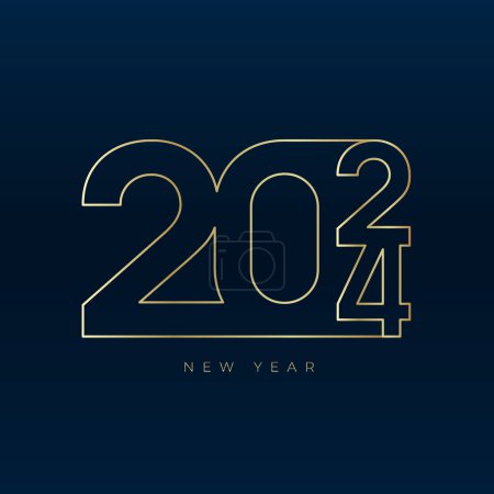 Photo for Happy New Year 2024 gold typography greeting card design on dark background. Christmas invitation poster with line golden numbers. - Royalty Free Image
