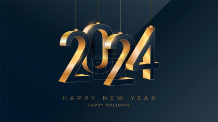 Photo for New Year 2024 gold number typography greeting card design on dark background. Vector holiday composition of numbers. - Royalty Free Image