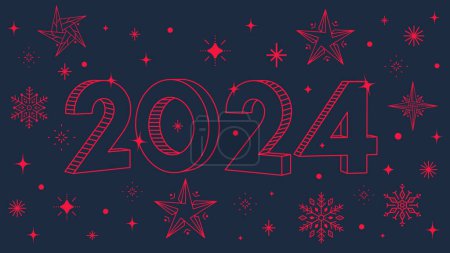 Photo for 2024 New Year typography poster with line red numbers. Vintage holiday background for season Christmas decoration. - Royalty Free Image