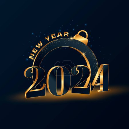 Photo for New Year 2024 3d gold number with Christmas ball on dark background. Vector holiday composition of numbers. - Royalty Free Image