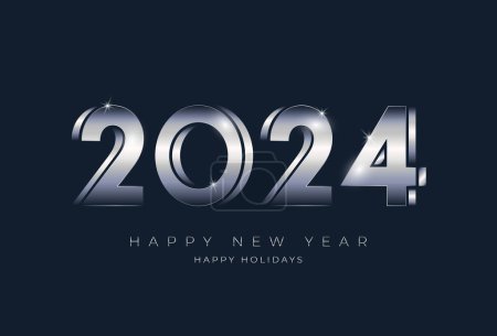 Photo for Silver 2024 New Year numbers typography greeting card a dark background. - Royalty Free Image