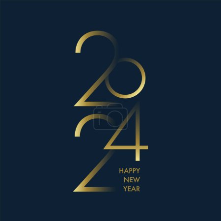 Photo for Happy New Year 2024 gold numbers typography greeting card design on dark background. Merry Christmas golden line illustration. - Royalty Free Image