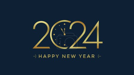Photo for Happy New Year 2024 greeting card design with golden clock on dark background. - Royalty Free Image