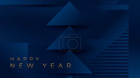 Photo for Happy New Year greeting card with Christmas tree. Modern Xmas holiday blue background with geometric decoration. Vector illustration - Royalty Free Image