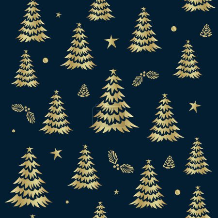 Photo for Christmas tree seamless pattern in gold color. Vector illustration - Royalty Free Image