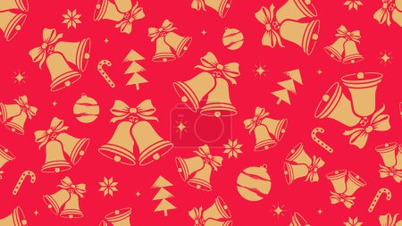 Photo for Christmas seamless pattern decorations with christmas tree, bells and balls. Vector illustration gold and red colors - Royalty Free Image