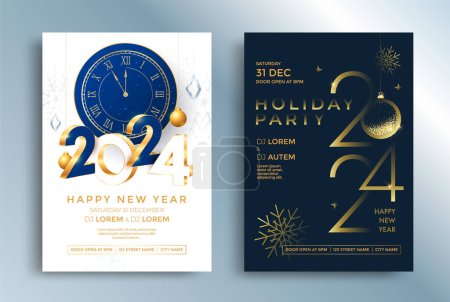 Photo for New Year 2024 holiday party posters. Merry Christmas invitation flyer with golden decoration elements. - Royalty Free Image