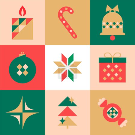 Photo for Christmas geometric seamless pattern with icons elements. Vector - Royalty Free Image