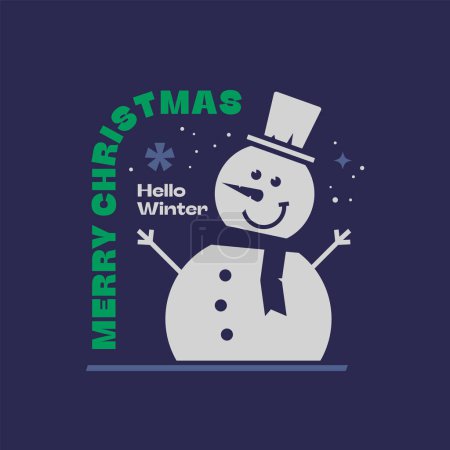 Photo for Snowman sticker or label isolated in blue background. Christmas sign. Vector illustration. - Royalty Free Image