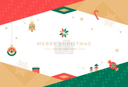 Photo for New Year and Christmas greeting card design in geometric style. Vector holiday decorative frame and copy space. - Royalty Free Image