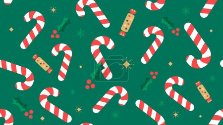 Photo for Christmas seamless pattern with candy canes and holiday decoration. Vector xmas green background for decorative wrapping paper. - Royalty Free Image