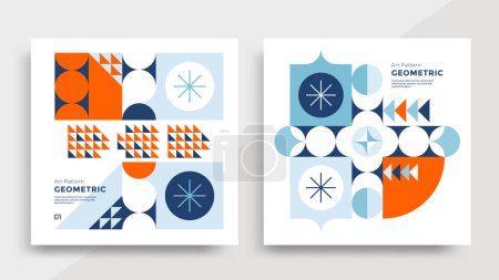Photo for Geometric poster with colorful different shapes. Minimal cover design in blue and orange color. Vector illustration. - Royalty Free Image