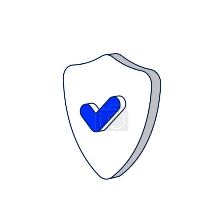 Photo for 3d Icon safety shield check mark. Grey and blue color symbol security safety icon. Vector illustration. - Royalty Free Image