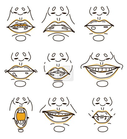 Photo for Vector lips sync set human lips collection for lips animation and synchronization sad, smile, angry - Royalty Free Image