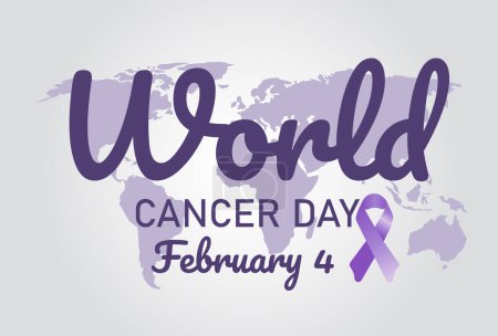 World Cancer Day typography poster design with purple ribbon. Vector illustration.