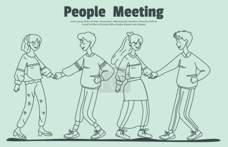 People meeting concept. Man and woman holding hands. Vector illustration