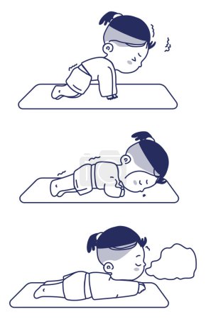 Icon set boy doing plank exercises