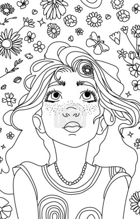 Illustration for Hand drawn cartoon girl coloring pages illustration - Royalty Free Image