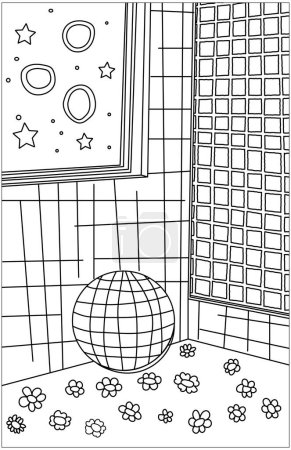 Chambre moderne avec coloriage boule disco illustration