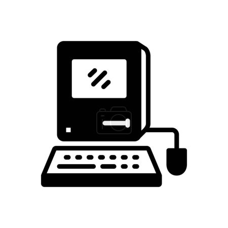 Black solid icon for old computer