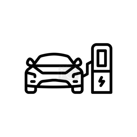 Black line icon for electric car