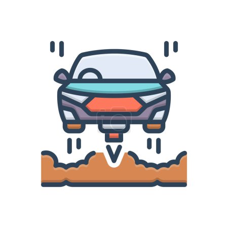 Color illustration icon for flying car