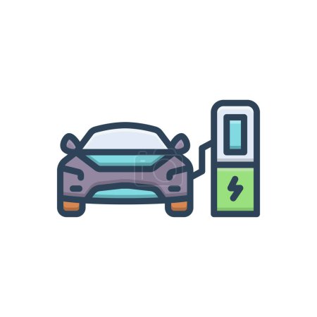 Color illustration icon for electric car 
