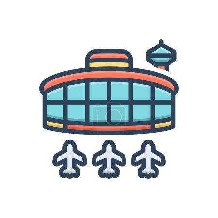 Color illustration icon for airport hub