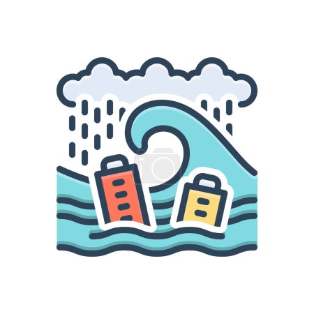 Color illustration icon for tsunami