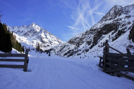 valley for hiking or mountain climbing in winter season