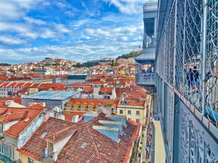 general view of lisbon from old historic iron elevator