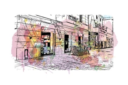 Illustration for Print Building view with landmark of Pescara is the city in Italy. Watercolor splash with hand drawn sketch illustration in vector. - Royalty Free Image