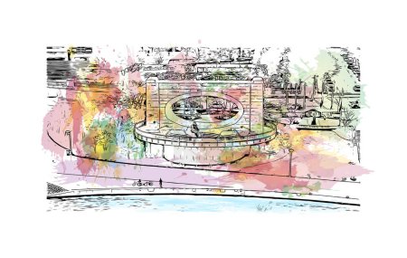 Téléchargez les illustrations : Print Building view with landmark of Pittsburgh is a city in western Pennsylvania. Watercolor splash with hand drawn sketch illustration in vector. - en licence libre de droit