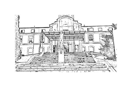Ilustración de Print Building view with landmark of Pontevedra is the beach in Jacksonville. Hand drawn sketch illustration in vector. - Imagen libre de derechos