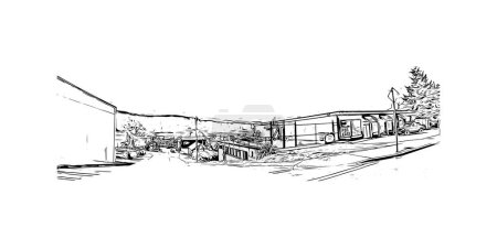 Ilustración de Print Building view with landmark of Port Alberni is the city in Canada. Hand drawn sketch illustration in vector. - Imagen libre de derechos