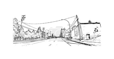 Ilustración de Print Building view with landmark of Port Alberni is the city in Canada. Hand drawn sketch illustration in vector. - Imagen libre de derechos