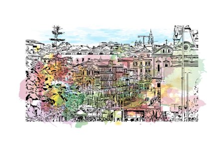 Téléchargez les illustrations : Print Building view with landmark of Porto is a coastal city in northwest Portugal. Watercolor splash with hand drawn sketch illustration in vector. - en licence libre de droit