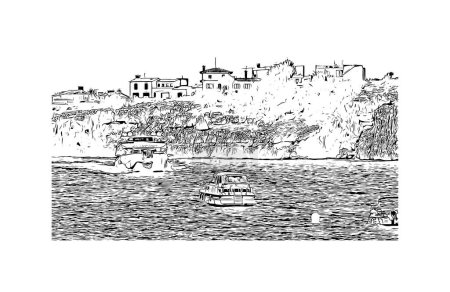 Téléchargez les illustrations : Print Building view with landmark of Porto Cristo is the town in  Spain. Hand drawn sketch illustration in vector. - en licence libre de droit