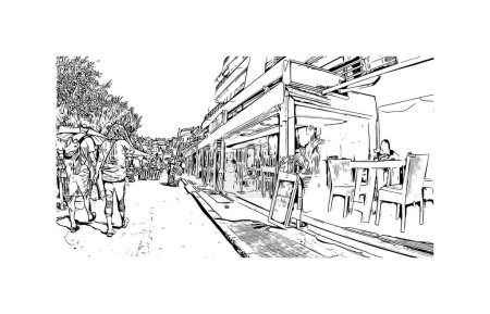 Ilustración de Print Building view with landmark of Porto Cristo is the town in  Spain. Hand drawn sketch illustration in vector. - Imagen libre de derechos