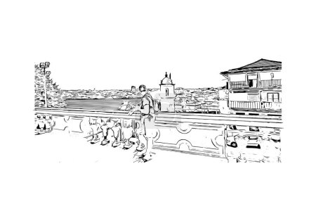 Téléchargez les illustrations : Print Building view with landmark of Porto Novo is the capital of Benin. Hand drawn sketch illustration in vector. - en licence libre de droit