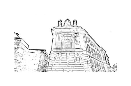 Téléchargez les illustrations : Print Building view with landmark of Porto Novo is the capital of Benin. Hand drawn sketch illustration in vector. - en licence libre de droit